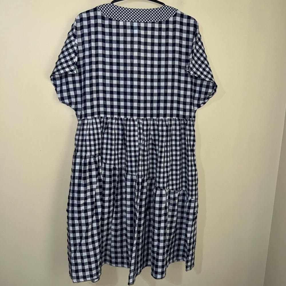 11.1 Tylho Anthropologie V-Neck Gingham Swing Dress NWT - Picture 3 of 4